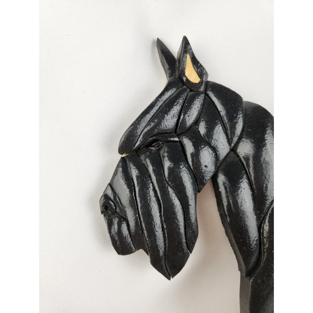 Vtg Wood Intarsia‎ Giant Black Schnauzer dog Working Handmade Wall Art Artisan